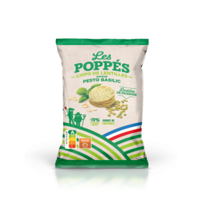 Paquet de chips de lentilles Les Poppés goût Pesto Basilic