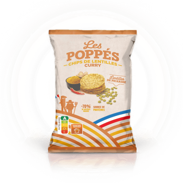 Paquet de chips de lentilles Les Poppés goût Curry
