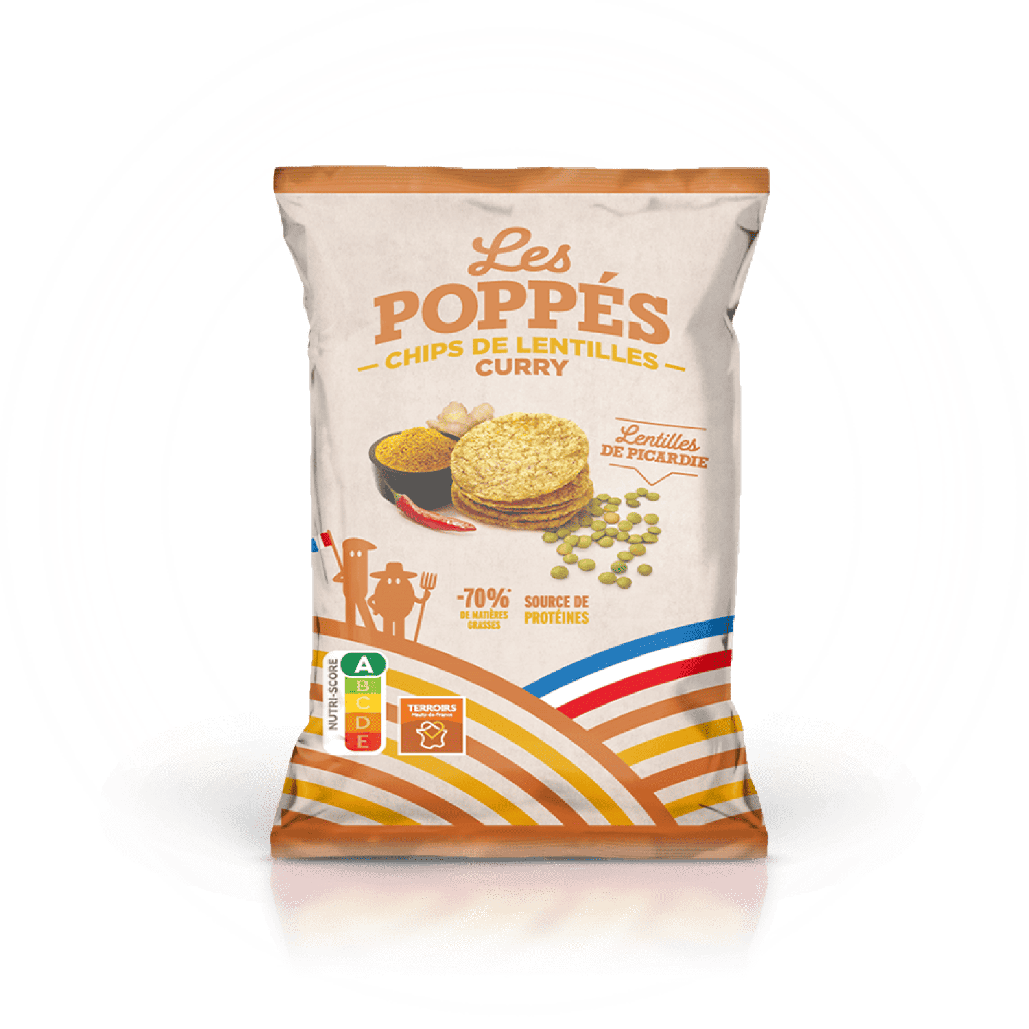 Paquet de chips de lentilles Les Poppés goût Curry