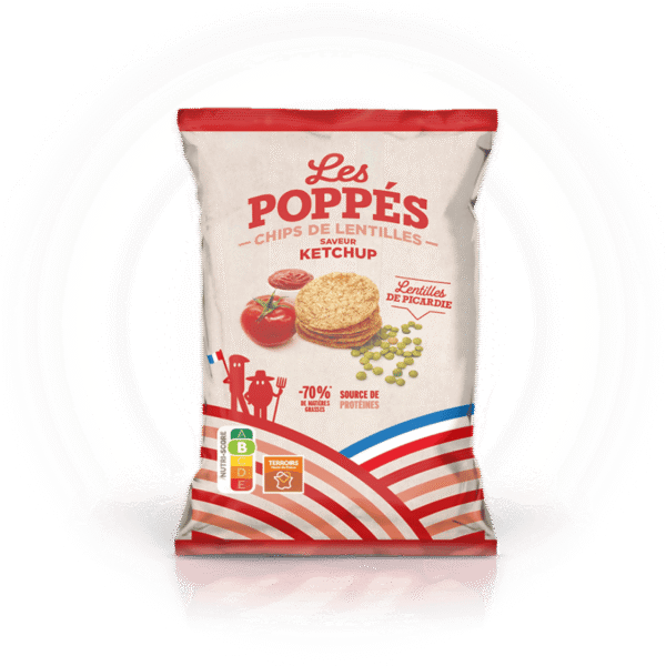 Paquet de chips de lentilles Les Poppés goût Ketchup