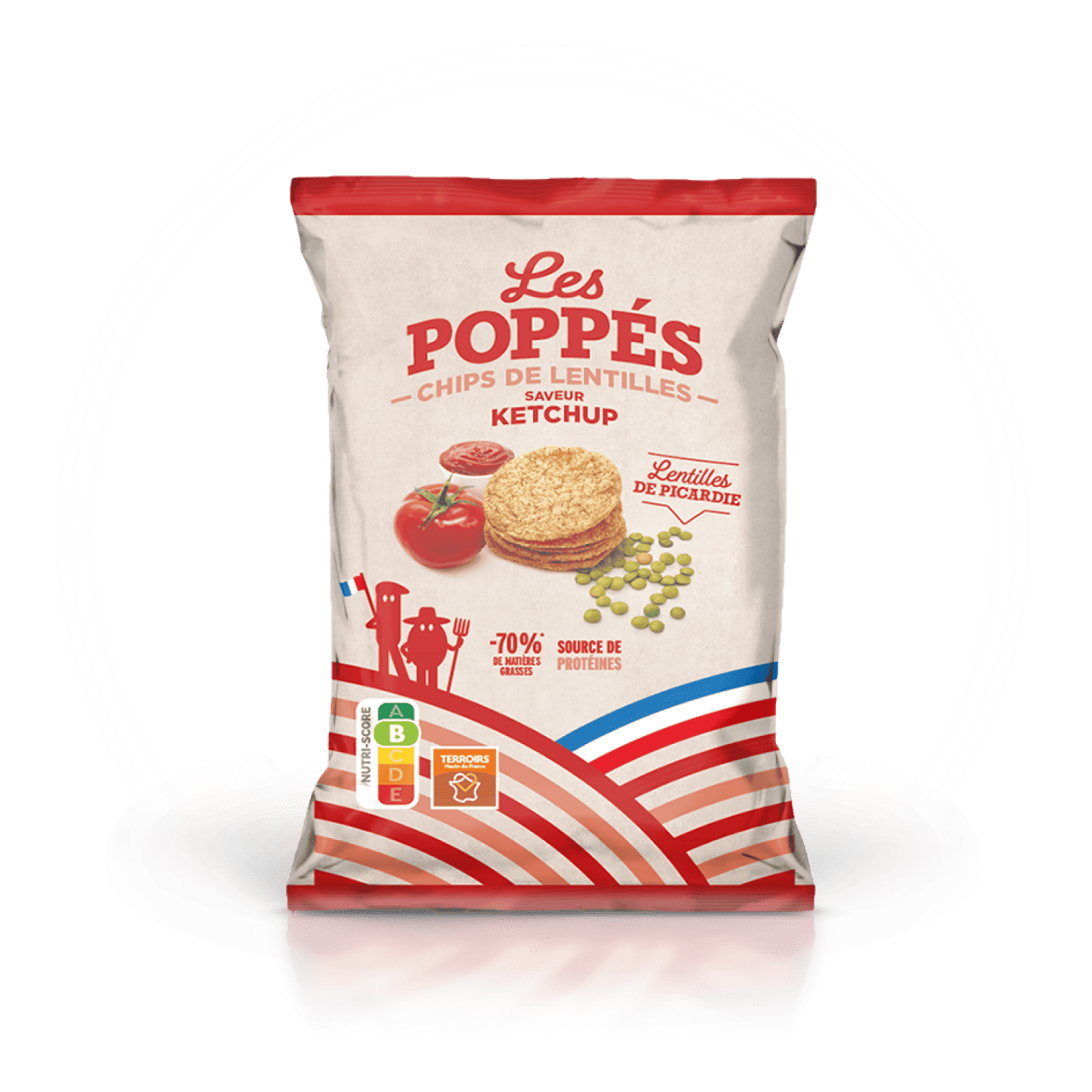 Paquet de chips de lentilles Les Poppés goût Ketchup