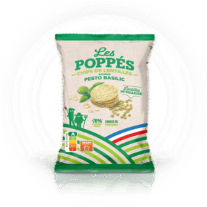 Paquet de chips de lentilles Les Poppés goût Pesto Basilic
