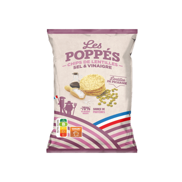 Paquet de chips de lentilles Les Poppés goût Sel & Vinaigre
