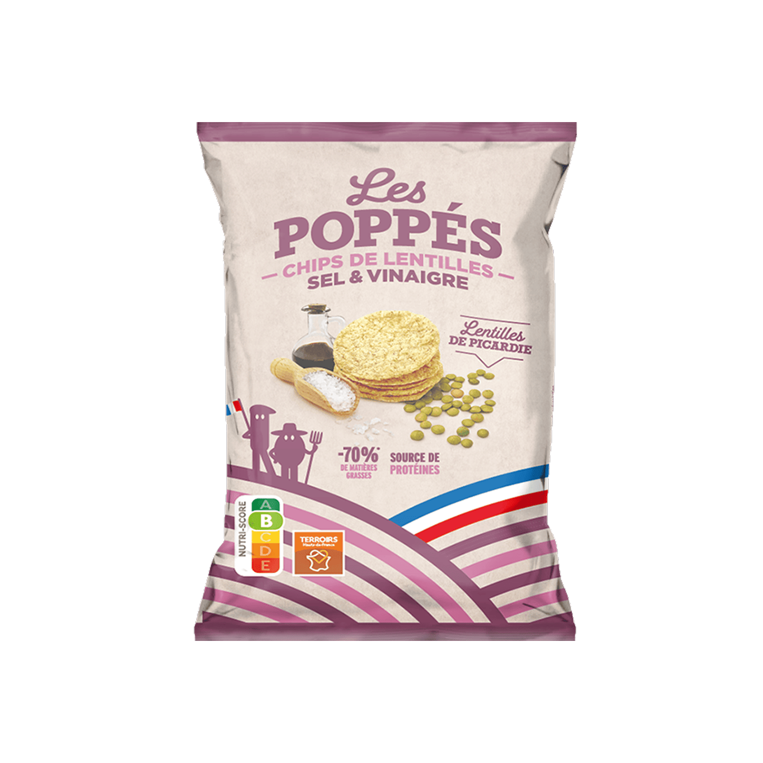 Paquet de chips de lentilles Les Poppés goût Sel & Vinaigre