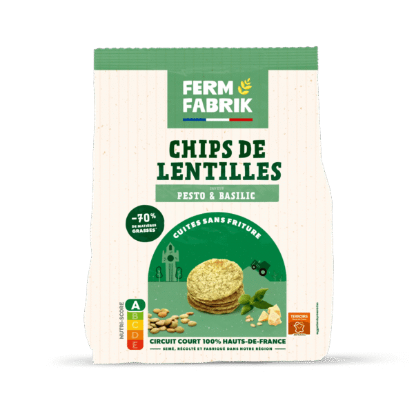 Paquet de chips de lentilles Ferm Fabrik goût Pesto Basilic