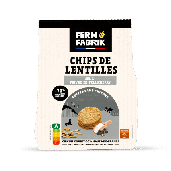 Paquet de chips de lentilles Ferm Fabrik goût Sel & Poivre de Tellicherry
