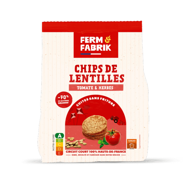 Paquet de chips de lentilles Ferm Fabrik goût Tomate et Herbes