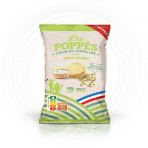 Paquet de chips de lentilles Les Poppés goût Crème & Oignons