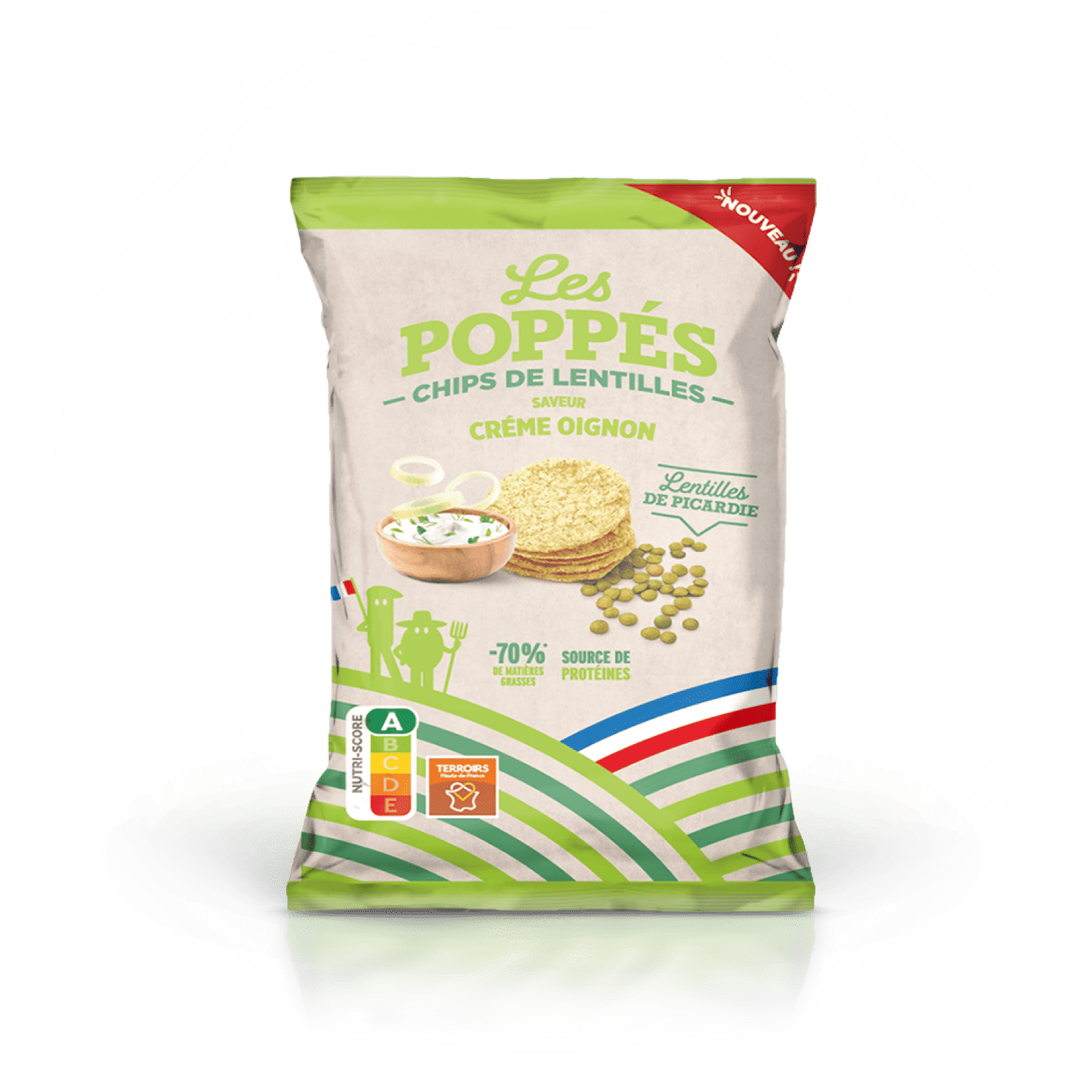Paquet de chips de lentilles Les Poppés goût Crème & Oignons