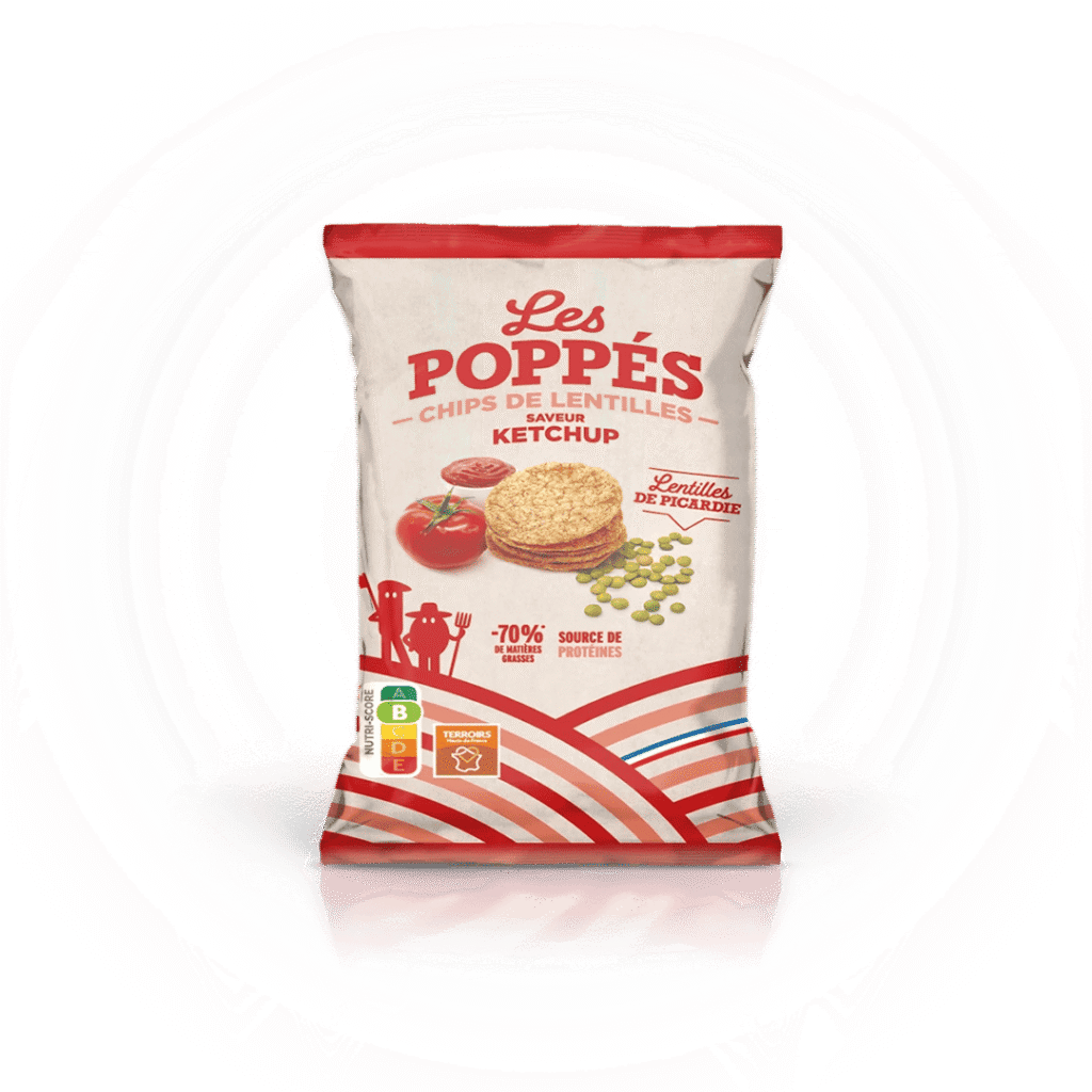 Paquet de chips de lentilles Les Poppés goût Ketchup